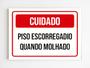 Imagem de kit 3 placas aviso cuidado piso escorregadio quando molhado