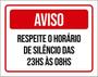 Imagem de Kit 3 Placas Aviso Respeite Horário Silêncio 23H As 8H