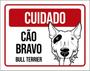 Imagem de Kit 3 Placas Cuidado Cão Bravo Bull Terrier 36X46