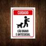 Imagem de Kit 3 Placas Cuidado Cão Bravo E Antissocial