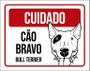 Imagem de Kit 3 Placas Cuidado Cão Cachorro Bravo Bull Terrier