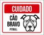 Imagem de Kit 3 Placas Cuidado Cão Cachorro Bravo Pitbull