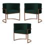 Imagem de Kit 3 Poltronas Decorativa Luana Base Bronze Veludo Verde - Montanaris Decor