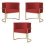 Imagem de Kit 3 Poltronas Decorativa Sala de Estar Luana Base Gold Suede Vermelho - Montanaris Decor