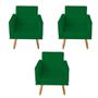 Imagem de Kit 3 Poltronas Decorativas com Estrutura Madeira Maciça Pés Palito Nina Verde  Mafer