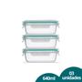 Imagem de Kit 3 Pote Hermético Retangular Marmita Fit 640ml Vidro Resistente Design Elegante Empilhável