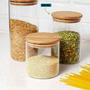 Imagem de Kit 3 Pote Porta Condimentos Mantimentos Design Elegante Tampa De Bambu Hermético 900ml