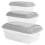 Imagem de Kit 3 Pote Retangular Plástico Com Tampa 400Ml 800Ml 1,5Lt