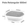 Imagem de Kit 3 Pote Retangular Plástico Com Tampa 400Ml 800Ml 1,5Lt