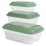 Imagem de Kit 3 Pote Retangular Plástico Com Tampa 400Ml 800Ml 1,5Lt