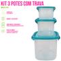 Imagem de Kit 3 Potes 460/850/2200ml C/ Trava P/ Marmita Reutilizável Fitness Microondas/Freezer