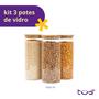 Imagem de Kit 3 potes de vidro 1,6L tampa de bambu herméticos redondos - Tüd