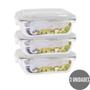 Imagem de Kit 3 Potes de Vidro Marmita Fit Tampa Plastica 4 Travas 1040ml