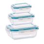 Imagem de Kit 3 Potes de Vidro Retangular 370ml 640ml 1010ml com Tampa Hermética