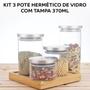 Imagem de Kit 3 potes hermeticos para armazenar alimentos boro tampa inox 370ml mimo style