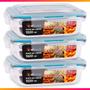 Imagem de Kit 3 Potes Herméticos Retangular Vidro Freezer Microondas Com Tampa Transparente 1500ML
