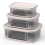 Imagem de Kit 3 Potes Para Alimentos Transp. Retangular P/M/G C/ Tampa