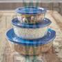 Imagem de Kit 3 Potes Tigela Saladeira de Vidro com Tampa Plástica Oceani 600ml, 1,5 e 3,8L Vitazza Para Servir Mesa Posta e Organizar Cozinha Opção Sustentável