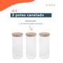 Imagem de Kit 3 Potes Vidro Canelado Com Tampa De Bambu 1100Ml - Oikos