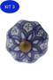 Imagem de Kit 3 Puxador Decorativo De Cerâmica Branco Trabalhado Azul
