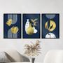Imagem de Kit 3 Quadros Abstratos Azul e DouradoFolhas 45x34cm - com vidro