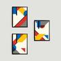 Imagem de Kit 3 Quadros Abstratos Mondrian 33X24 C/Vidro Madeira Preta