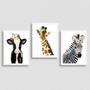 Imagem de Kit 3 Quadros Animais Coroa Flores 33X24 Com Vidro - Preta