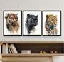 Imagem de Kit 3 Quadros Aquarela Felinos 33X24Cm Tigre, Onça, Pant