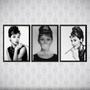 Imagem de Kit 3 Quadros Audrey Hepburn Preto E Branco 24x18cm - com vidro
