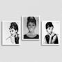Imagem de Kit 3 Quadros Audrey Hepburn Preto E Branco 24x18cm - com vidro
