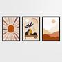 Imagem de Kit 3 Quadros Boho Gatos Sol E Lua 24x18cm - com vidro