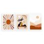 Imagem de Kit 3 Quadros Boho Gatos Sol E Lua 24x18cm - com vidro