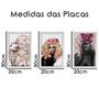 Imagem de Kit 3 Quadros Decorativos 20x30 Mulheres Rosto Flores Rosas