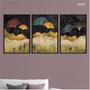 Imagem de Kit 3 quadros decorativos 40x60cm canvas montanha abstrata ouro vintage art025