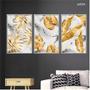 Imagem de Kit 3 quadros decorativos 40x60cm vidro folhas tropicais douradas marmore art024