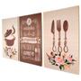 Imagem de Kit 3 Quadros Decorativos Cozinha Panela e Talheres Marrom 20x30cm Copa Cantinho Gourmet