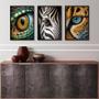 Imagem de Kit 3 Quadros Decorativos Fotografias Olhos De Animais 24x18cm - com vidro