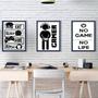 Imagem de Kit 3 Quadros Decorativos Gamer 45X34 C/Vidro Madeira Branca