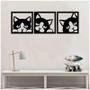 Imagem de Kit 3 Quadros Decorativos Gato 3Mm Vazado Preto - Mdf