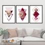 Imagem de Kit 3 Quadros Decorativos Geométrico Triângulos Rosas