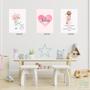 Imagem de Kit 3 Quadros Decorativos infantil Menina Aquarela