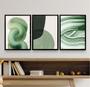 Imagem de Kit 3 Quadros Decorativos Sala Abstratos Verdes Claro 33x24cm - com vidro