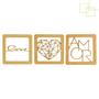 Imagem de Kit 3 Quadros Decorativos Vazado em MDF Tema Love Amor Coração 20x20