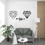 Imagem de Kit 3 Quadros Diamante Coração Geometrico Love Frase Quarto parede enfeite MDF Preto escultura amor