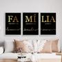 Imagem de Kit 3 Quadros Família Preto Com Dourado 24x18cm - com vidro