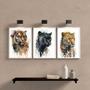 Imagem de Kit 3 Quadros Felinos Aquarela Tigre OnçaPantera 33x24cm - com vidro