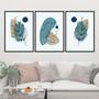 Imagem de Kit 3 Quadros Florais Boho Azul 45x34cm - com vidro