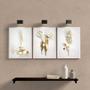Imagem de Kit 3 Quadros Flores Dourado com Branco 24x18cm - Com Vidro
