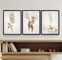 Imagem de Kit 3 Quadros Flores Dourado ComBranco 24x18cm - com vidro