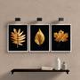 Imagem de Kit 3 Quadros Folhas Douradas 45x34cm - Vidro, Madeira Preta